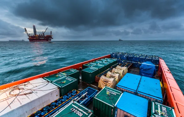 The ocean, ship, a container ship, containers, a cargo ship, commercial vessel, Service trade