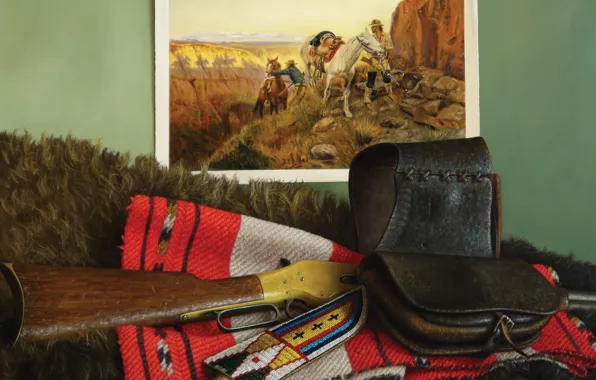 Picture, horse, knife, coat, the gun, cowboys, Cabourg, Still life