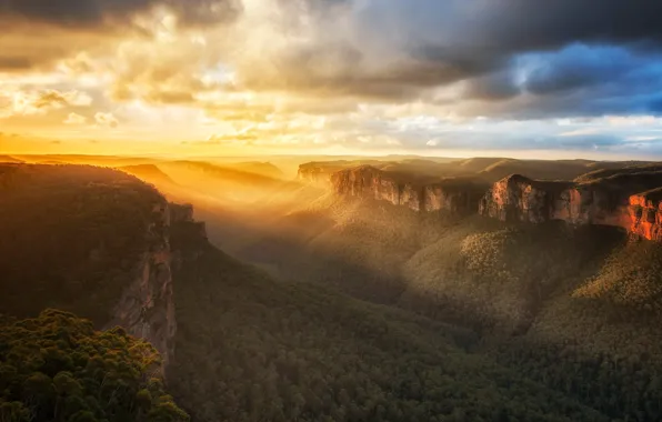 Picture sunset, mountains, Australia, canyon, Blue Mountains National Park, National Park blue mountains