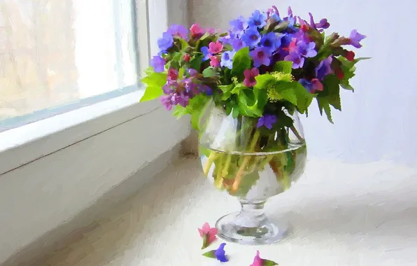 Flowers, picture, petals, vase, colors