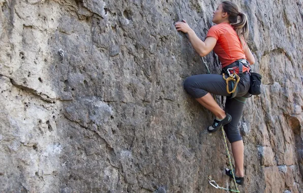 Picture woman, mountain, equipment, climbing