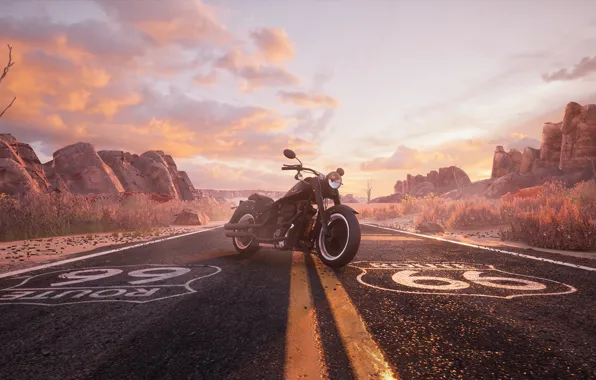 Motorcycle, David Baylis, Route 66 Harley, Road