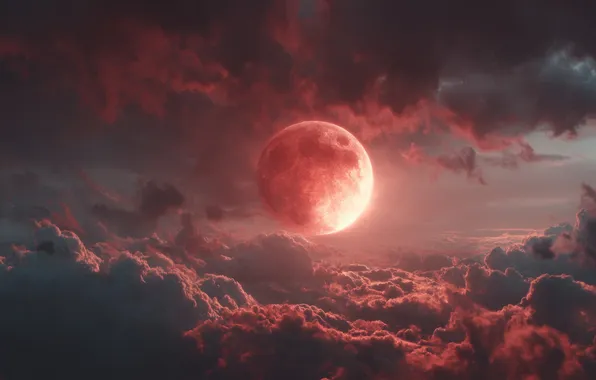 The sky, space, clouds, clouds, fog, sunrise, the moon, heaven