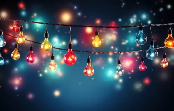 Light, night, lights, lights, the dark background, wire, bright, Christmas