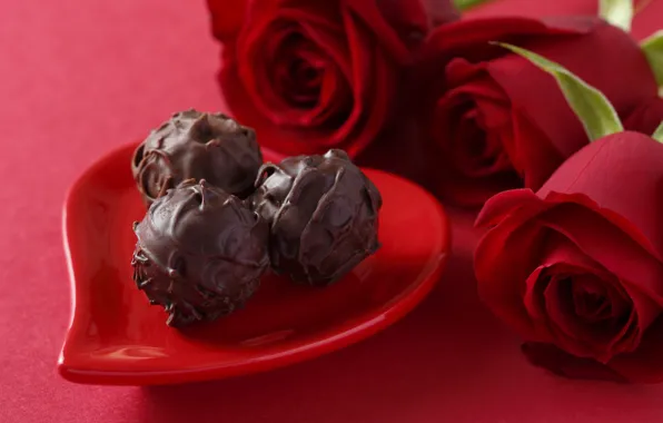 Picture love, chocolate, roses, candy, red, love, heart, romantic