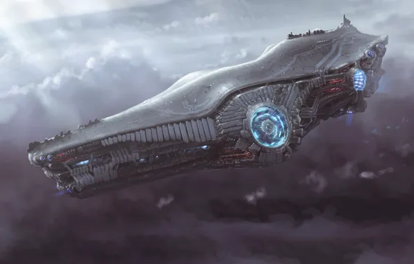 Clouds, Flight, Ship, Fantasy, Art, Spaceship, Fiction, Spaceship