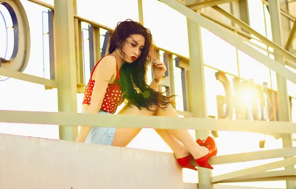 Girl, light, background, Asian