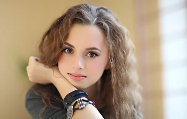 Picture eyes, look, girl, face, hair, bracelet, brown hair, face