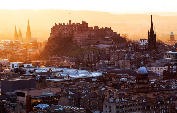 The city, dawn, building, home, morning, roof, Scotland, UK