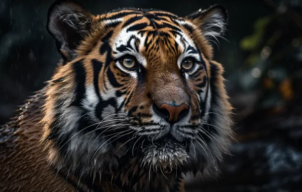 Face, tiger, portrait, digital art, AI art, neural network, the art of artificial intelligence
