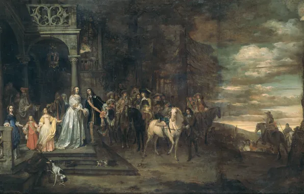 Picture oil, picture, canvas, Pieter van Anraedt, Farewell captain Hendrik de Sandra, his wife and their …