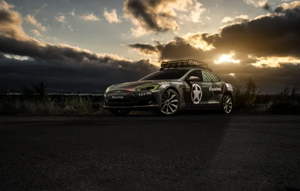 Picture Front, Sunset, California, Tesla, Сamouflage, P85D, SS Customs, Drank, Grape, Eletric