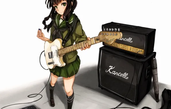 Girl, guitar, anime, art, form, schoolgirl, tool, kantai collection