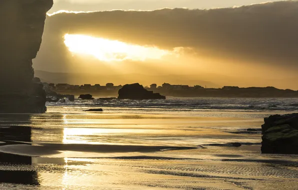 Sea, landscape, sunset, rocks