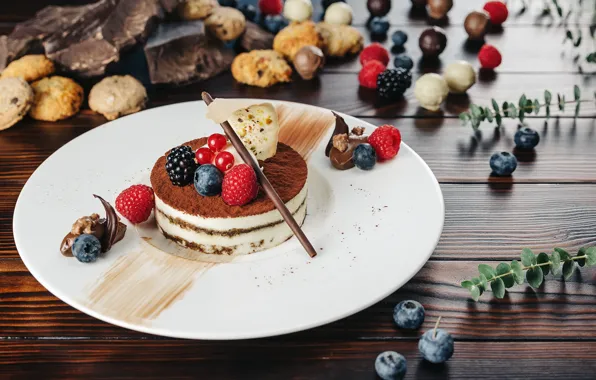 Berries, raspberry, chocolate, strawberry, dessert, currants, BlackBerry, cake
