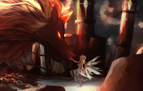 Girl, dragon, Genshin Impact, Light