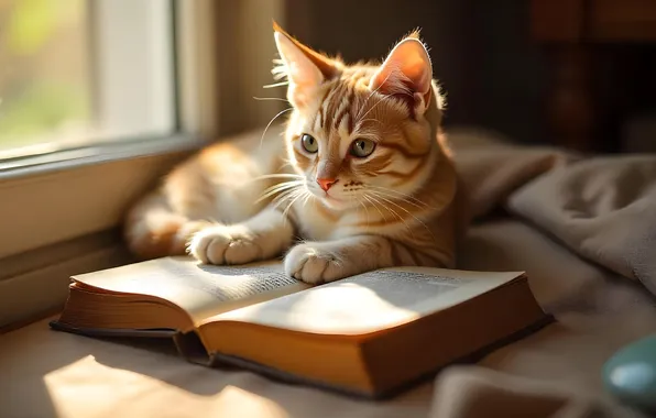 Cat, look, light, pose, kitty, window, red, lies