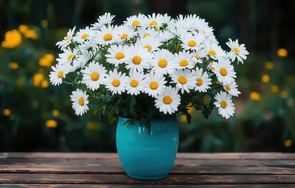 Summer, flowers, nature, table, glade, Board, chamomile, bouquet