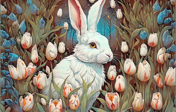 White, look, flowers, nature, hare, spring, rabbit, Easter
