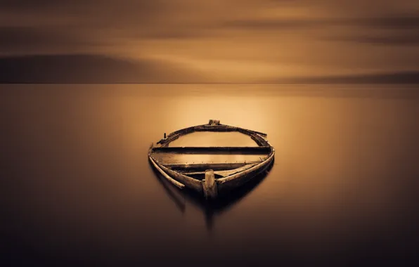Picture night, lake, boat