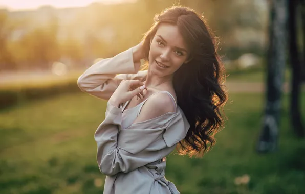 Look, girl, the sun, pose, hair, Sergey Vostrikov