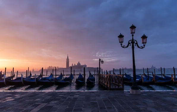 Picture home, morning, Venice, channel, promenade, gondola