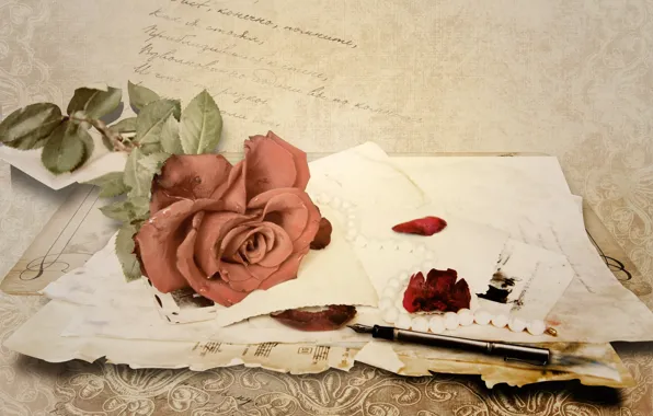 Letter, paper, notes, rose, handle, vintage