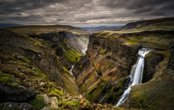 Picture clouds, river, waterfall, the ravine, Wild Nature