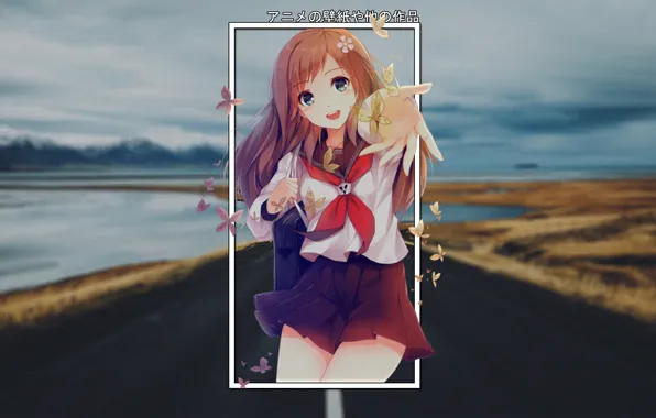 Road, girl, light, joy, happiness, anime, madskillz