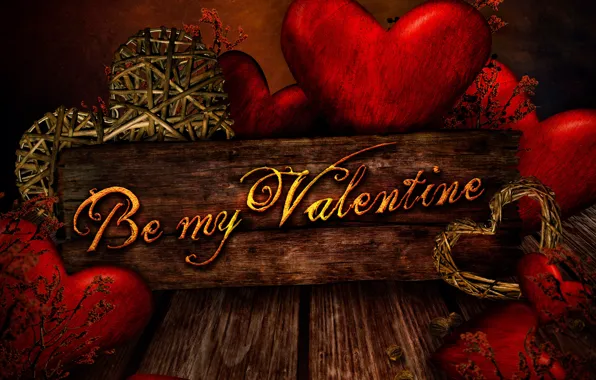 Picture trees, red, background, the inscription, plate, heart, Board, hearts