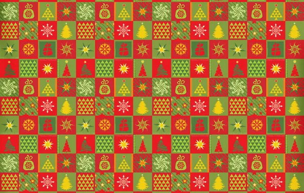 Pattern, carpet, star, tree, new year, cells, fabric, square