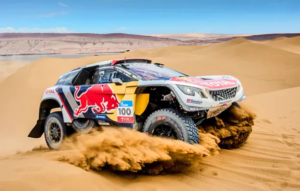 Sand, Sport, Speed, Race, Peugeot, Lights, Red Bull, Rally