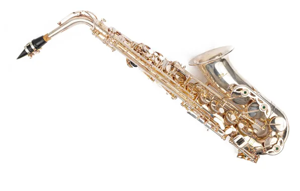 White background, musical instrument, saxophone