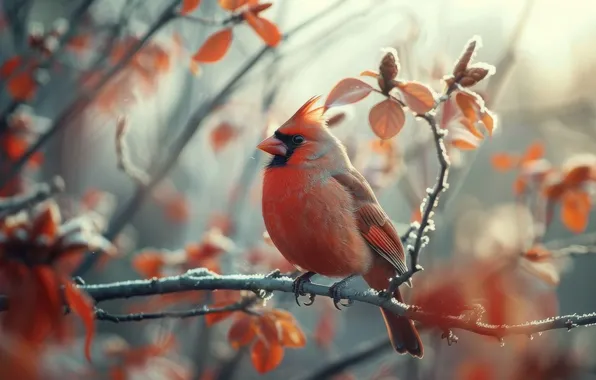 Autumn, look, leaves, nature, tree, bird, branch, bokeh