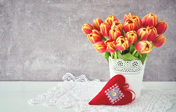 Love, flowers, heart, bouquet, colorful, tulips, red, love