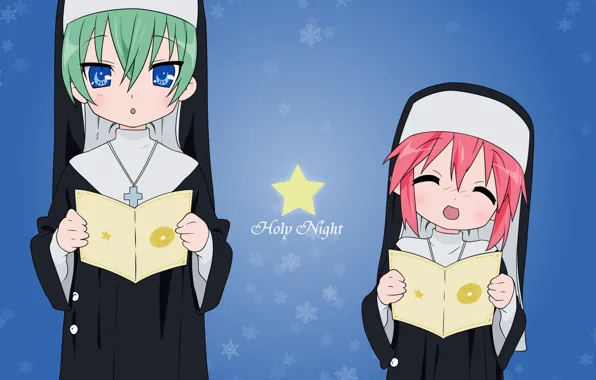Snowflakes, two, star, green hair, friend, pink hair, singing, Lucky Star