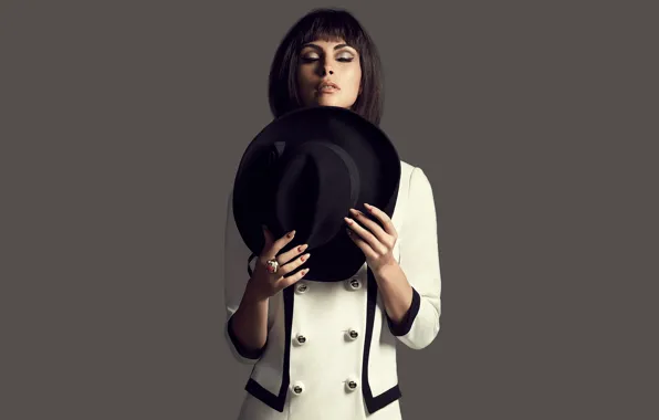 Background, hat, Morena Baccarin, makeup, actress, brunette, hairstyle, photographer