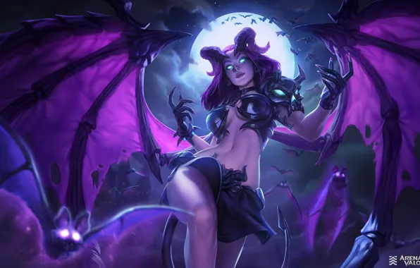 The moon, Girl, Girl, Wings, Moon, Fantasy, Art, Art