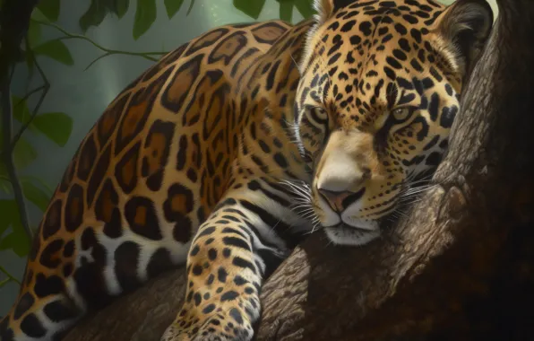 Tree, lies, Jaguar, digital art, AI art, neural network, the art of artificial intelligence