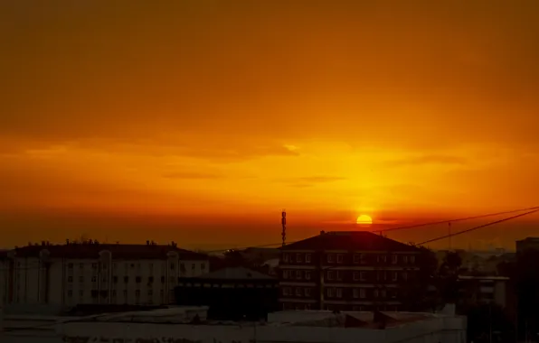 The sun, Sunrise, The city, Morning, Dawn, Landscape, Sun, Sunrise