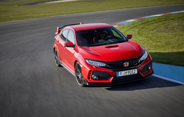 Picture asphalt, red, lawn, track, Honda, the curb, 2017, Civic Type R