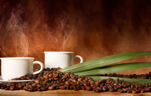 Picture coffee, Cup, coffee beans, smoke