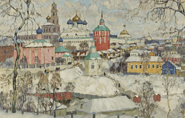Winter, snow, home, picture, the urban landscape, Konstantin Gorbatov, View Of The Trinity-Sergius Lavra