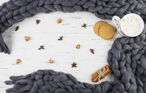 Winter, scarf, wood, roses, Anis, marshmallows