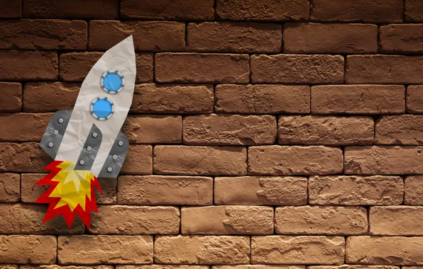 Minimalism, rocket, Background, bricks