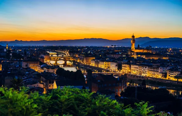 Night, The city, Italy, Building, City, Florence, Italy, Old Bridge