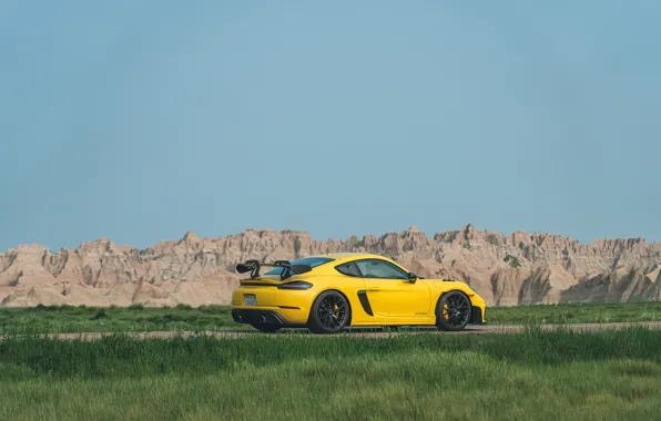 Picture Porsche, Cayman, yellow, sports car, Weissach Package, 718, Porsche 718 Cayman GT4 RS