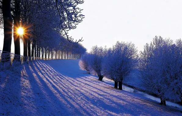 Winter, the sky, the sun, snow, landscape, nature, mountain, white