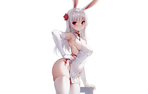 Girl, sexy, cleavage, flower, thighhighs, long hair, dress, boobs