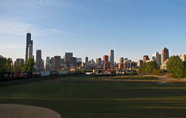The city, dawn, skyscrapers, panorama, Chicago, lawn, chicago